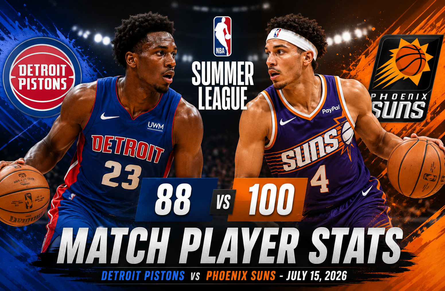Detroit Pistons vs Phoenix Suns Match Player Stats