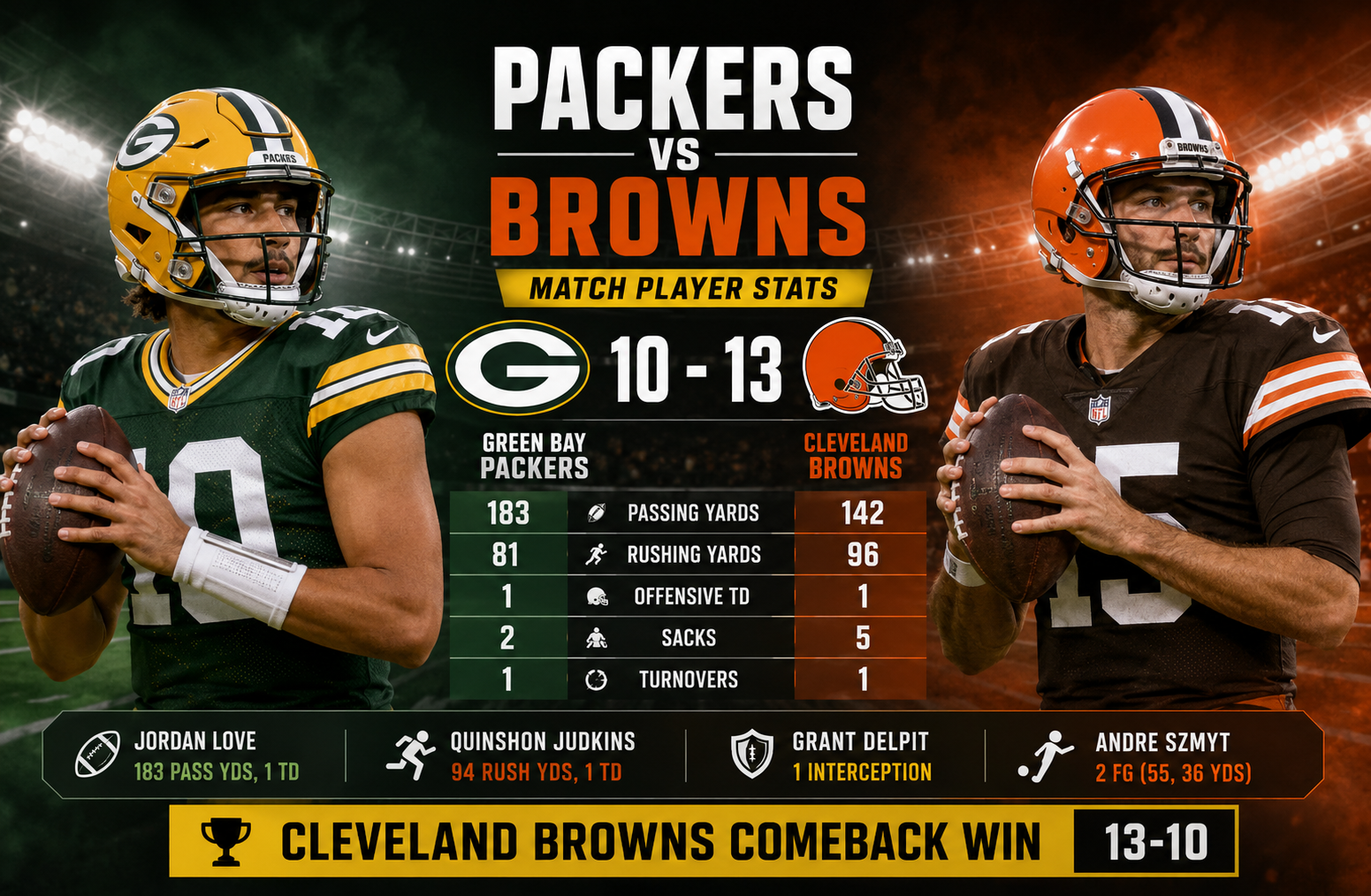 green bay packers vs cleveland browns match player stats